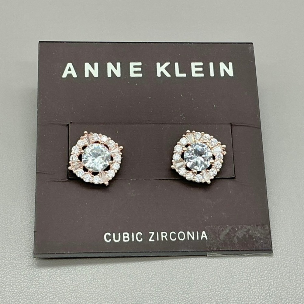 Anne Klein Cubic Zirconia Rose Gold Tone Halo Stud Earrings‎